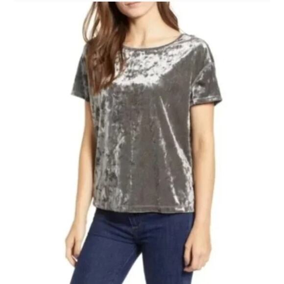 Rebecca Minkoff Gray Velvet Short Sleeve Tee - Picture 1 of 11